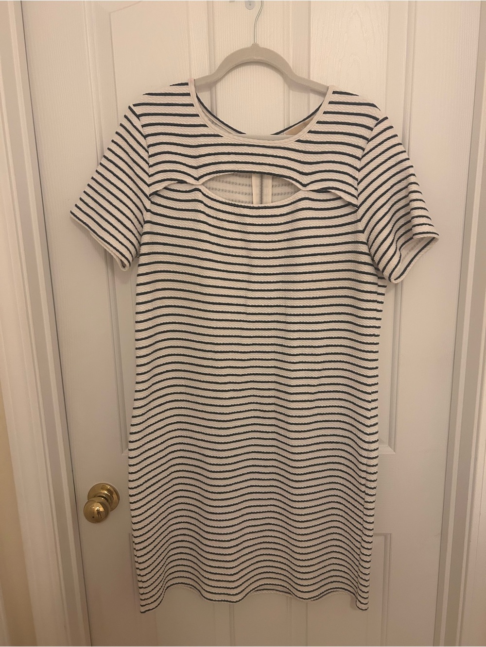 Michael Kors Navy and White Striped Cutout Dress